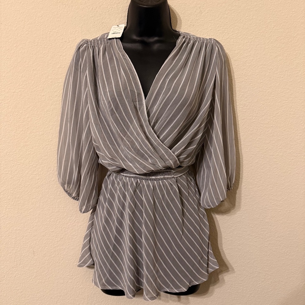 Express Women’s Grey Striped Blouse